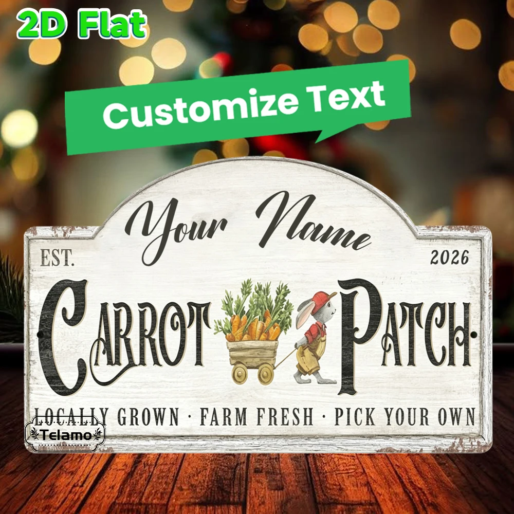 Custom Text Arched Metal Sign, Rabbit Carrot Cart Pattern, Holiday Decor, Kitchen Living Room Wall Decor, Holiday Gift, Festive