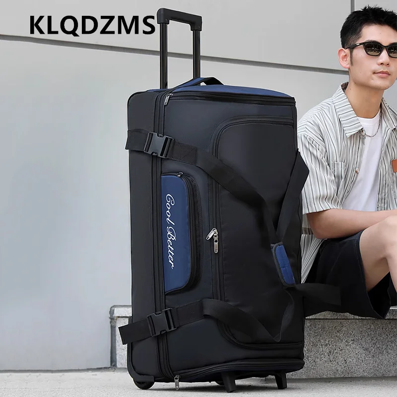 

KLQDZMS чемодан на колесах, ткань Оксфорд, сумки на колесиках, складная дорожная сумка для хранения большой вместимости, мужская сумка на плечо, багаж