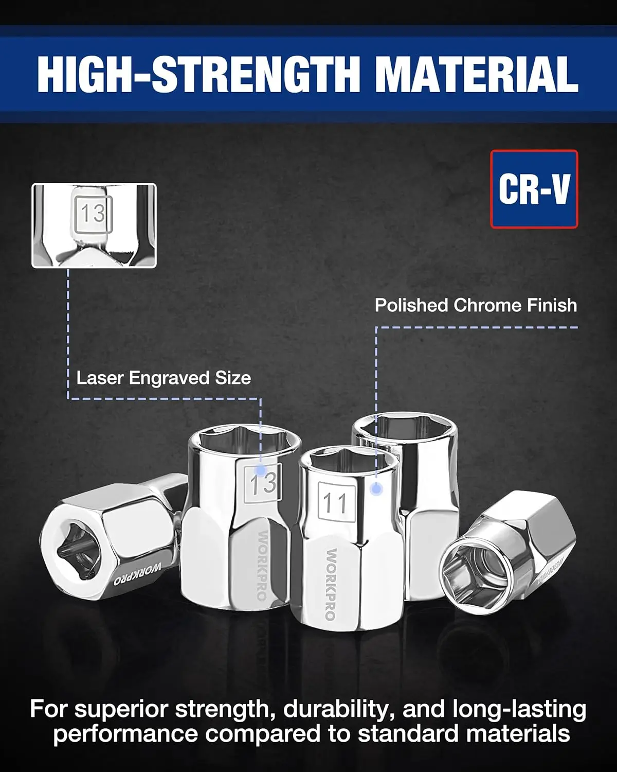 Conjunto de soquete métrico de unidade de 1/4', 10 peças de 6 pontos, 4-13 mm, com organizador e trilho de soquete