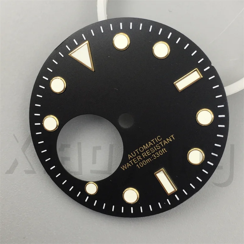 29mm Hollowed Out Watch Dial Black Blue Green Gray Dial Silver Rose Edge Index With C3 Green Luminous Fit  NH38 Movement Replace