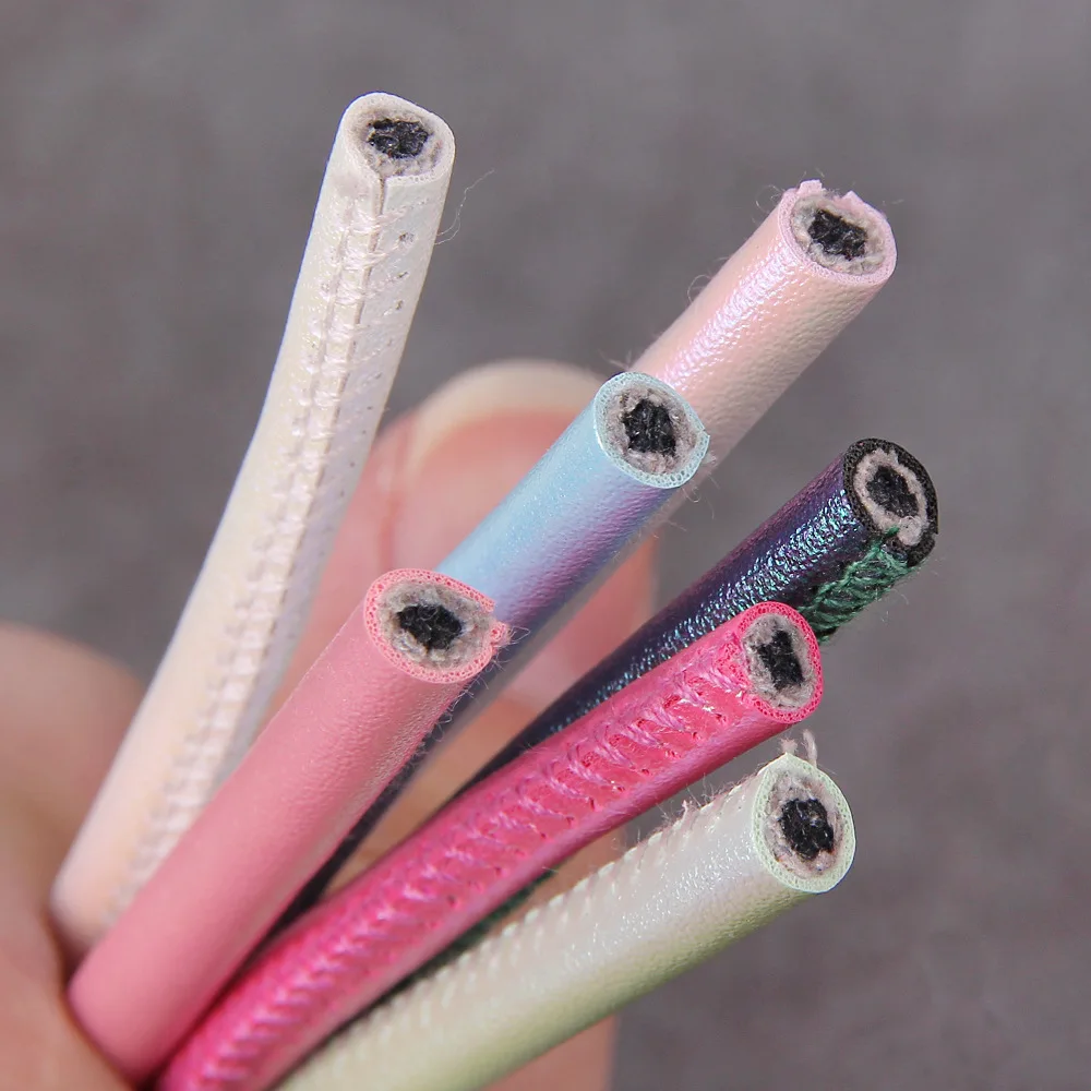 2M 5mm Irisierendes Rundes Genähtes Lederband, Holographisches Stoffseil für DIY-Handarbeiten, Armbänder, Schmuckherstellung – Detail 3