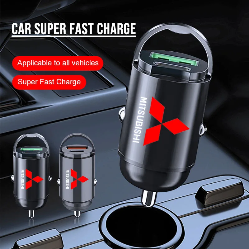 1 Stück Auto-Ladegerät 12-24V Zigarettenanzünder Schnell-Ladeadapter Auto USB Typ C Ladegerät Emblem für Mitsubishi Lancer ASX Outlander Pajero