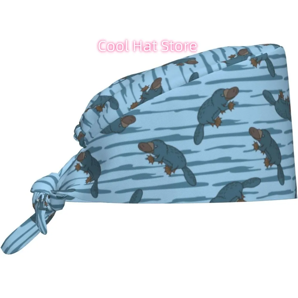 1pc Adjustable Scrub Cap with Sweatband - Lightweight 100% Polyester, Breathable Unisex Hat Stream otter-themed pattern