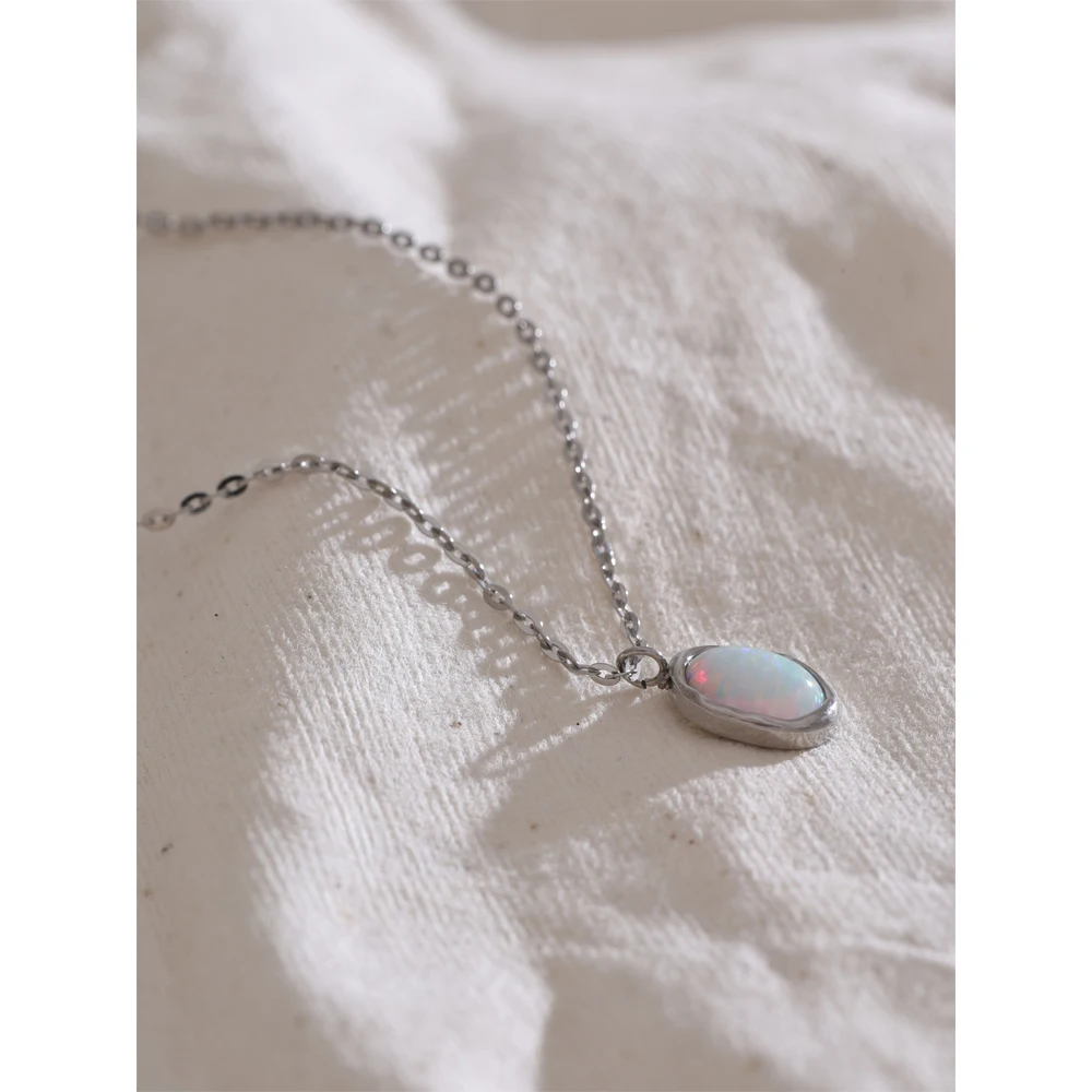 NiNice Stylish Processed Opal Stone Small Pendant Necklace Gold Silver Color Stainless Steel Exquisite Jewelry Accessories
