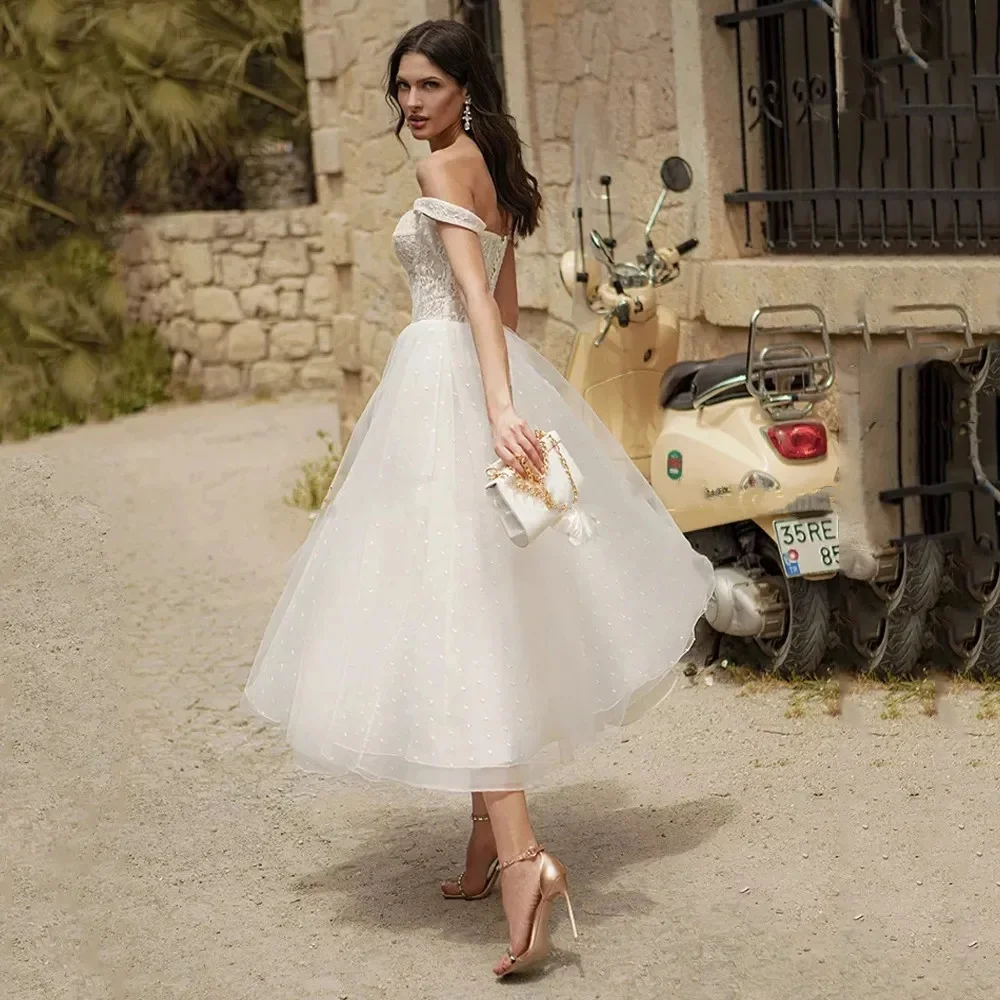 Tokyo Customized Off-the-shoulder Lace corset Tulle Midi Dresses Prom dress A-line Romantic Vintag floral Wedding dresses 2026