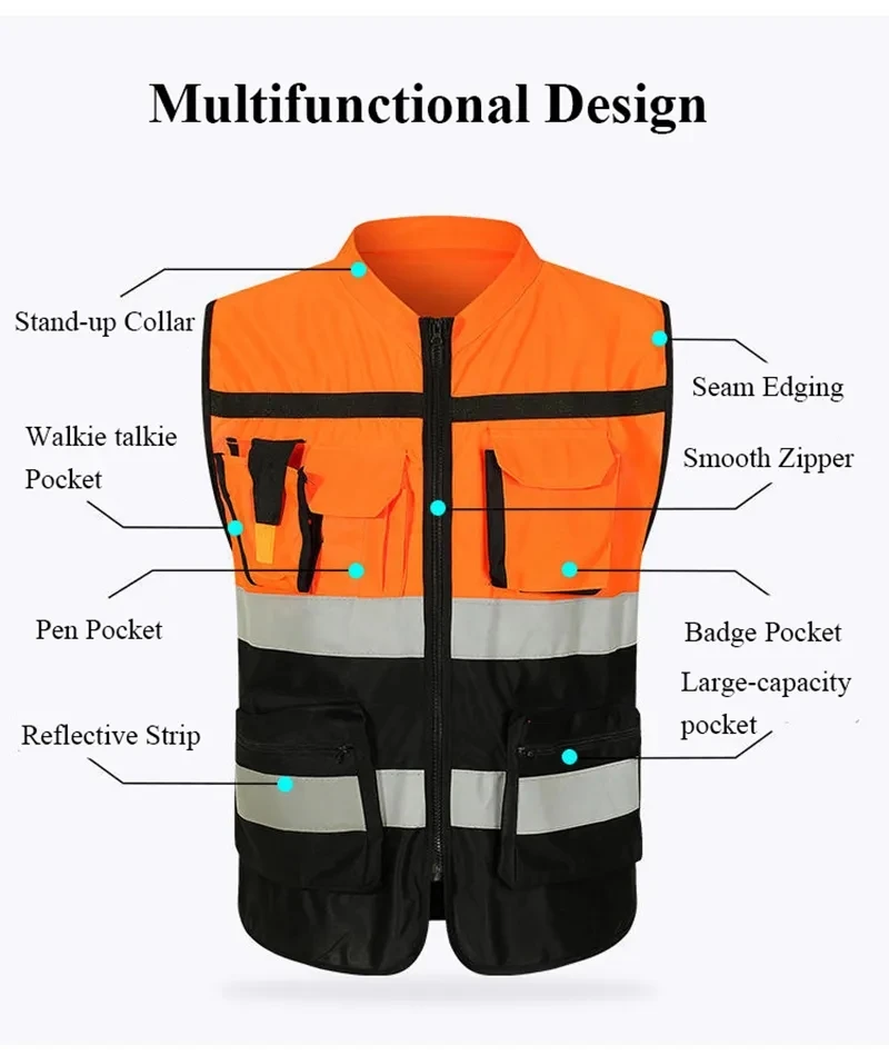 High Visibility Reflective Safety Reflective Vest Personalized Customized Night Cycling Work Clothes For Construction Workers