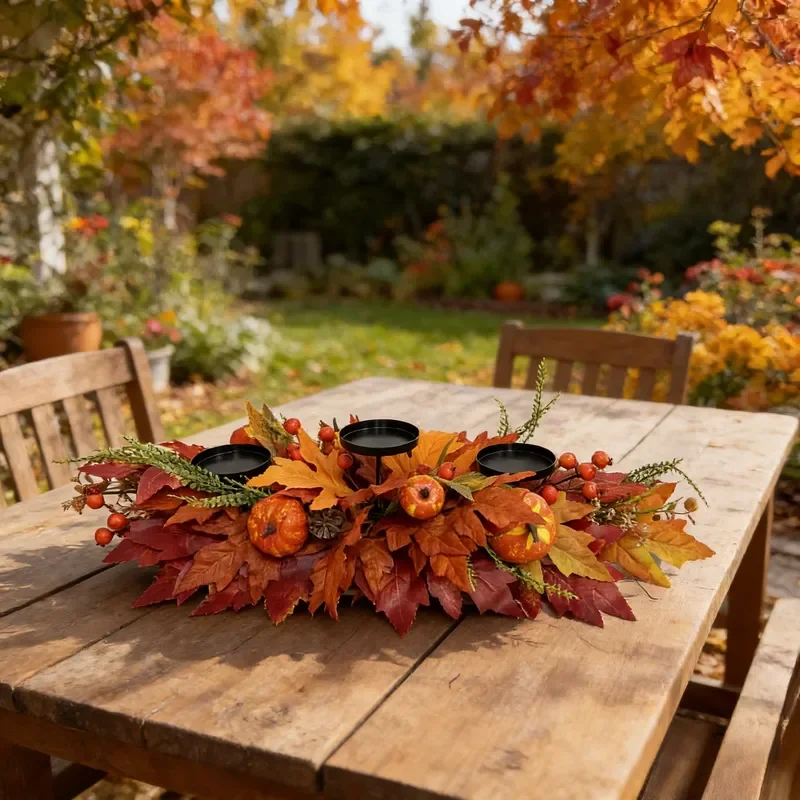 Autumn Harvest Rattan Wreath Candlestick Holder Home Desktop Decoration Party Accessories Cross Border Ecommerce