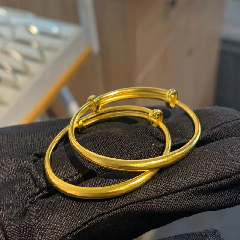 Traditional Craft Matte Gold Plated Baby Bracelet Adjustable Slide Fastening Zhuazhou Ceremony Prop First Birthday 100 Days Gift
