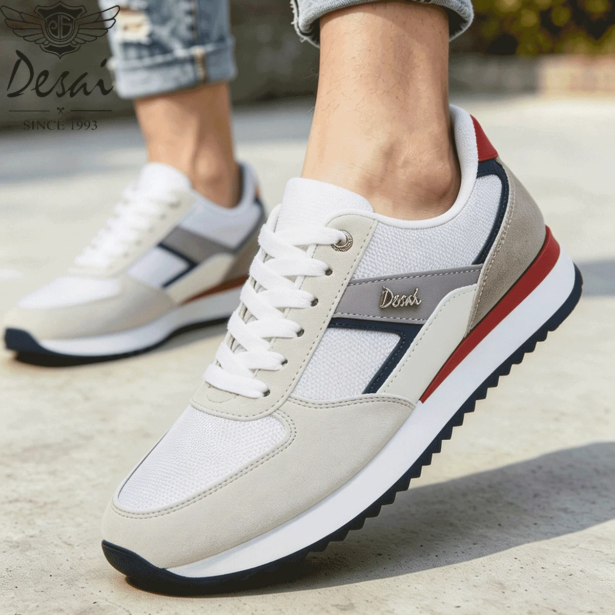 Desai Men's 2026 Retro Running Sneakers Suede Patchwork Mesh Shoes Lightweight Non Slip Vintage Walking Platform Shoes