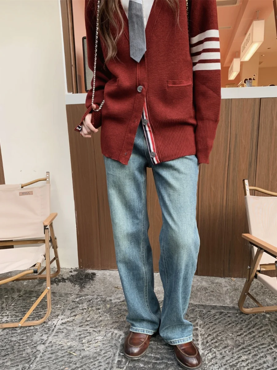 

Джинсы LXLILIUM Thiened: джинсы-брюки с высокой талией, прямые, осенне-зимние, женские, зауженные к низу, с эффектом облегающей стопы