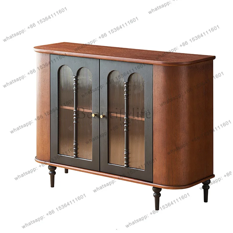 French antique solid wood dining side cabinet retro living room, storage dining room tableware solid wood cabinet