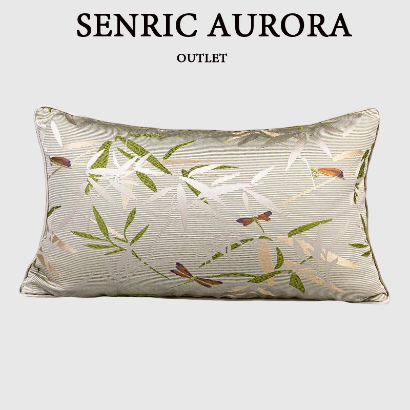 Luxury Chinese Style Cushion Cover Dragonfly Bamboo Shadow Green Waist Pillow Case 30x50cm For Home Hotel Sofa Bed