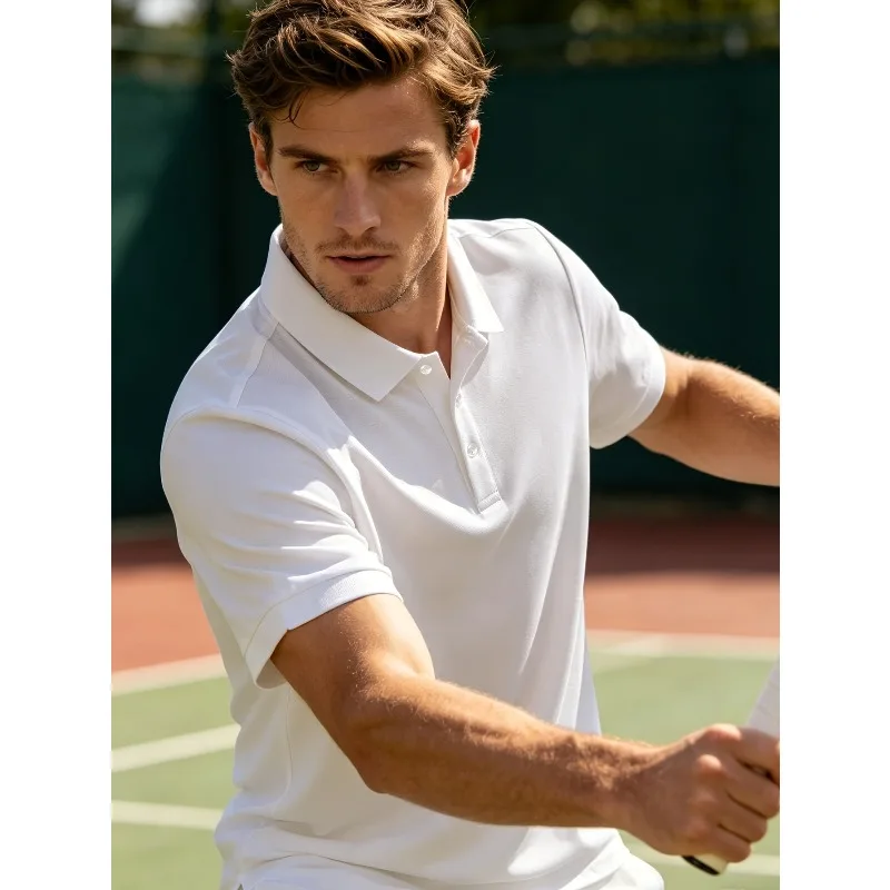 Men's Classic Casual Solid Color Polo Shirt, Breathable Casual Tennis Shirt, Niche Street Style