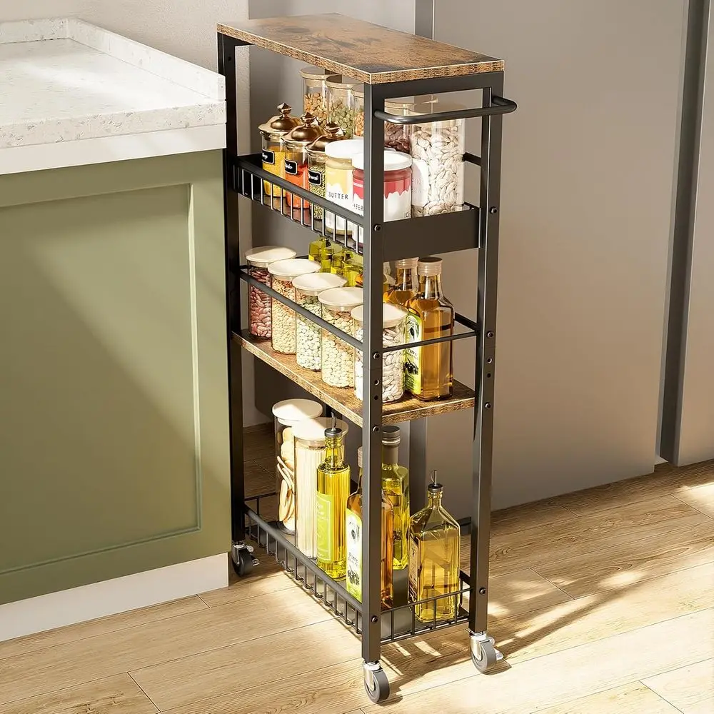 

Slim Storage Rolling Cart, 4 Tier Narrow Cart with Wheels, Metal Kitchen Rolling Cart or Small Spaces, Slide Out Storage Shelves