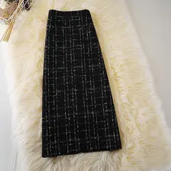 Autumn and Winter Small Fragrant Style New Half Length Skirt Medium to Long High Waist Hairy A-line Bun Hip Skirt Split