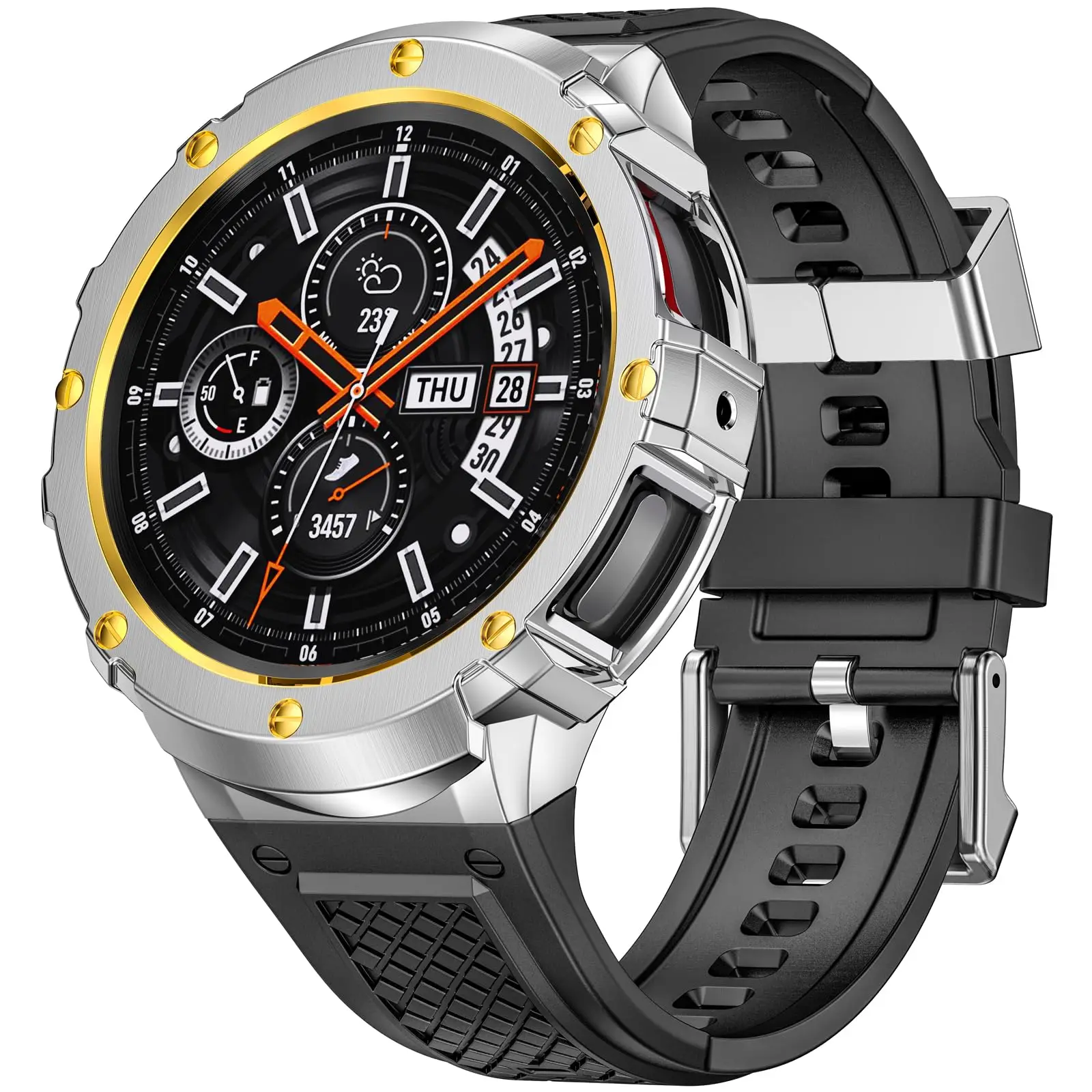 Silicone Band with Stainless Steel Case Cover Compatible with Samsung Galaxy Watch 4 5 6 44mm 5 Pro 45mm Bands  for Men