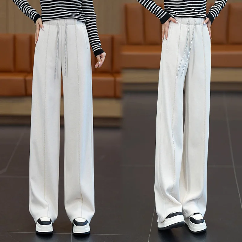 Celana Lebar Model Pisang Bahan Wol Sederhana untuk Musim Gugur dan Musim Dingin, Celana Kasual Elegan untuk Kerja, Pinggang Tinggi, Efek Langsing