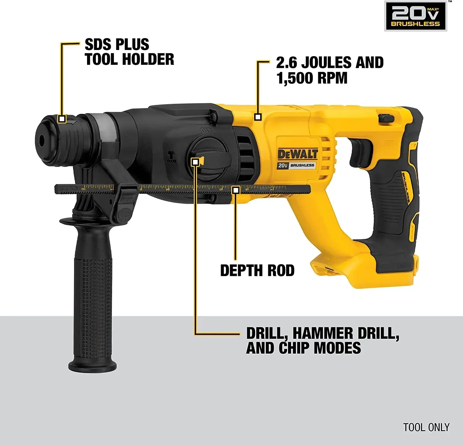 DEWALT DCH133M2 26MM 1in Brushless Cordless SDS PLUS D-Handle Rotary Hammer 20V Lithium Tools Hammer Impact Drill 5500BPM 2.6J