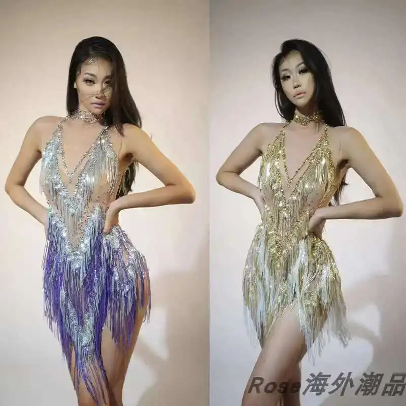 

Iris Gradual Tassel Latin Dance Competition Dress Tiktok Live Talent Show Dress Dance Performance Dress