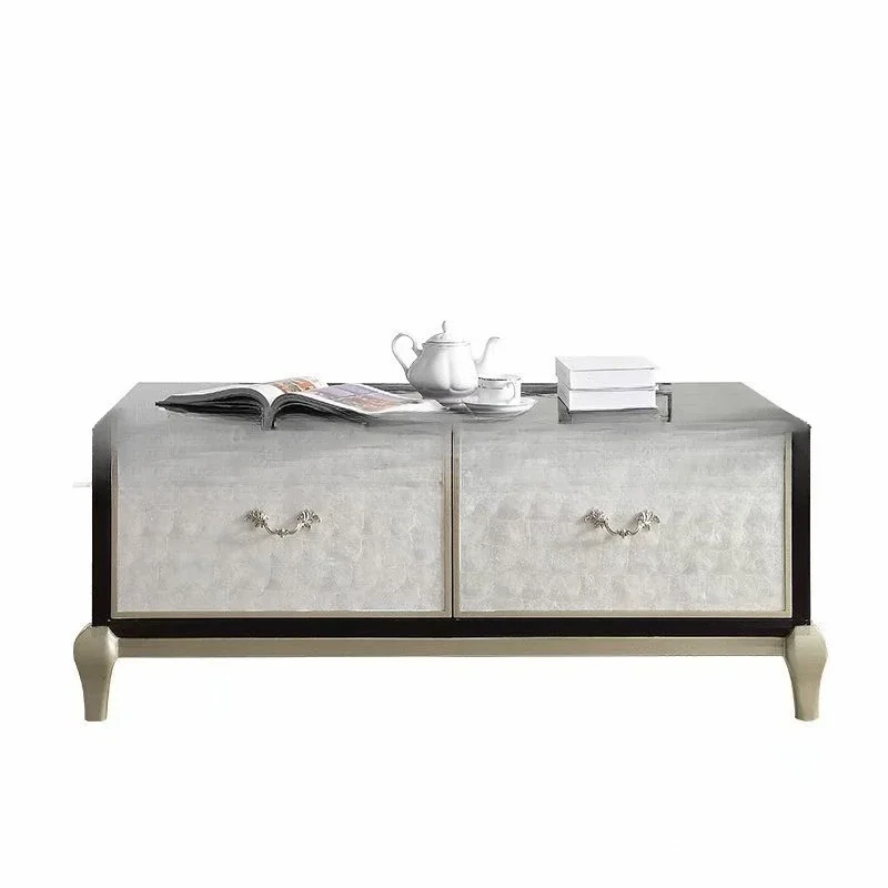 

American light luxury solid wood coffee table, simple shell coffee table in the living room, square tea table with drawer