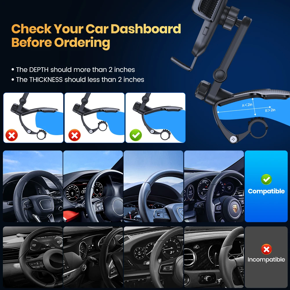 TOPK Armaturenbrett-Autotelefonhalterung Einfacher Clip HUD-Halterung Sicheres Fahren GPS-Halterung Universeller Ständer für iPhone 15 14 Samsung Xiaomi – Detail 3