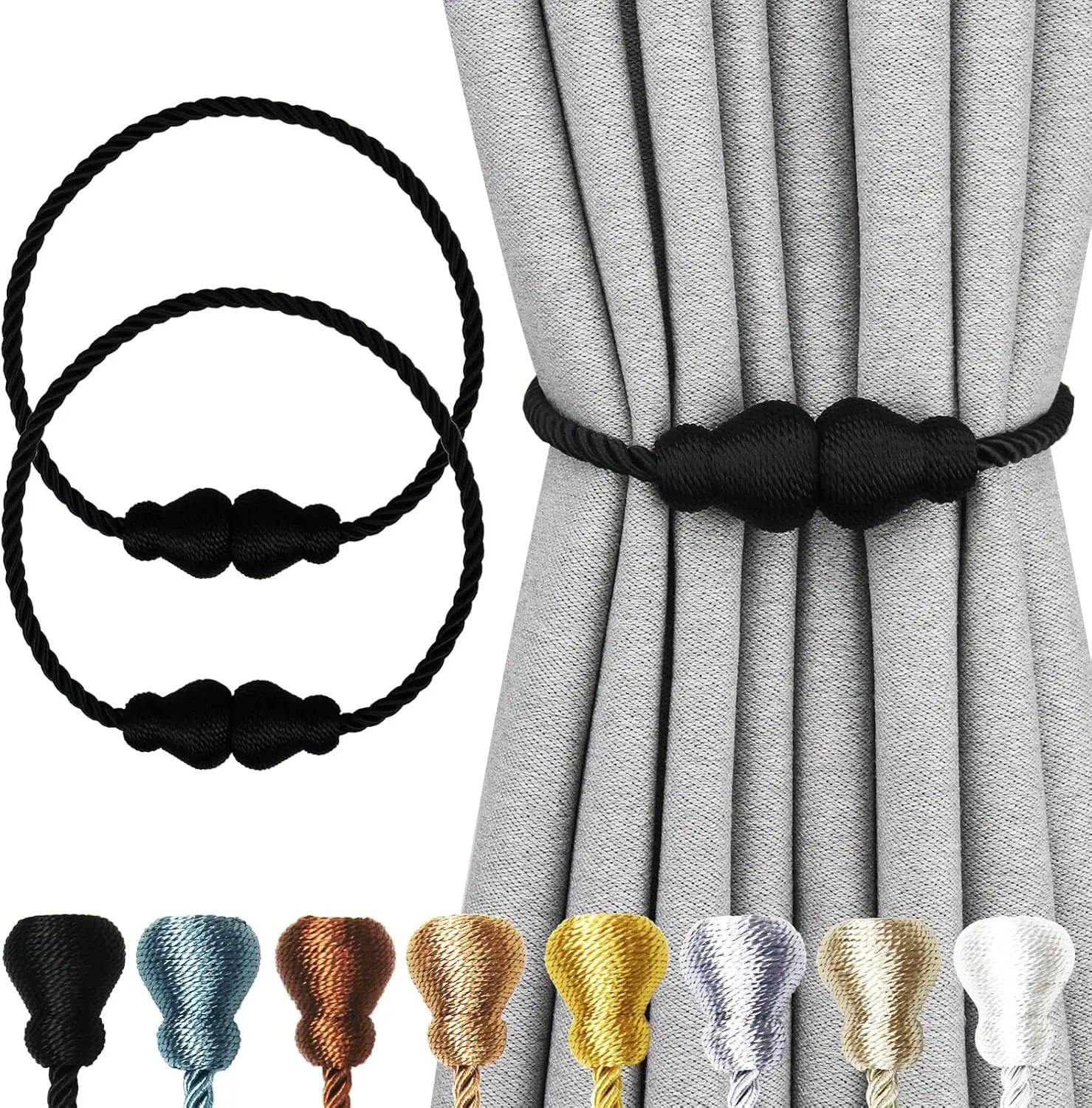 Magnetisches Vorhang-Aufhänger-Set – 2 Sets – dekorative magnetische Vorhang-Aufhänger – Befestigungsvorrichtungen für Vorhänge und Fensterdekorationen
