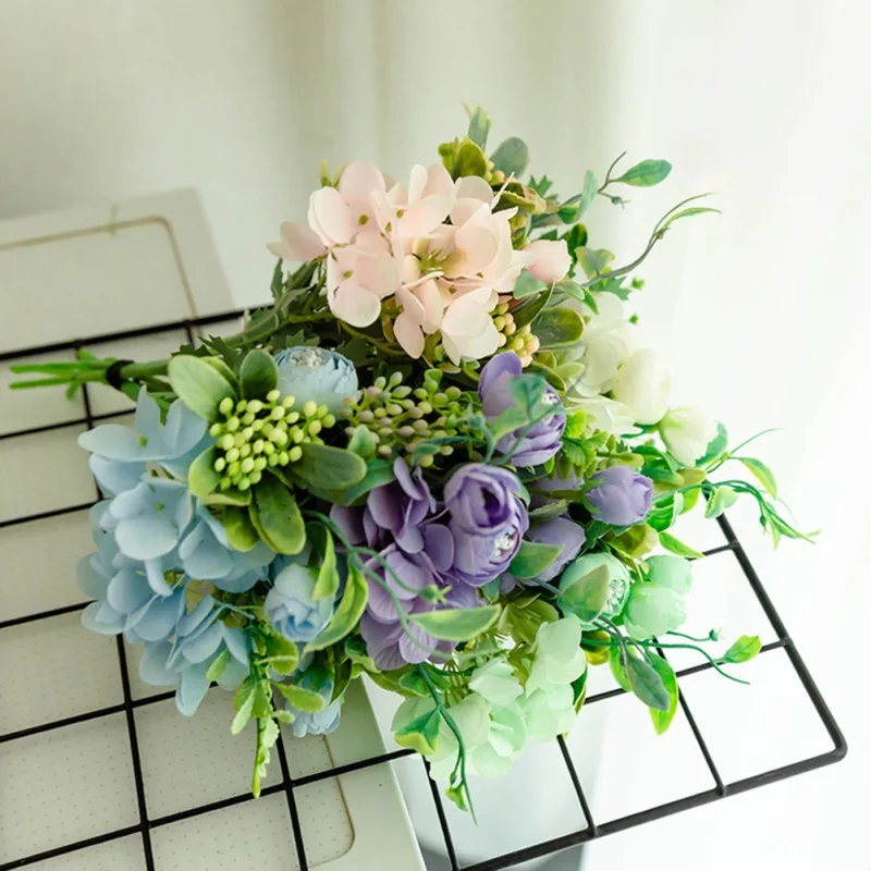 Artificial hydrangea Flowers Autumn Decoration Pink Wedding Home Christmas Fall Fake Flower Bouquet Craft Wreath Supplies