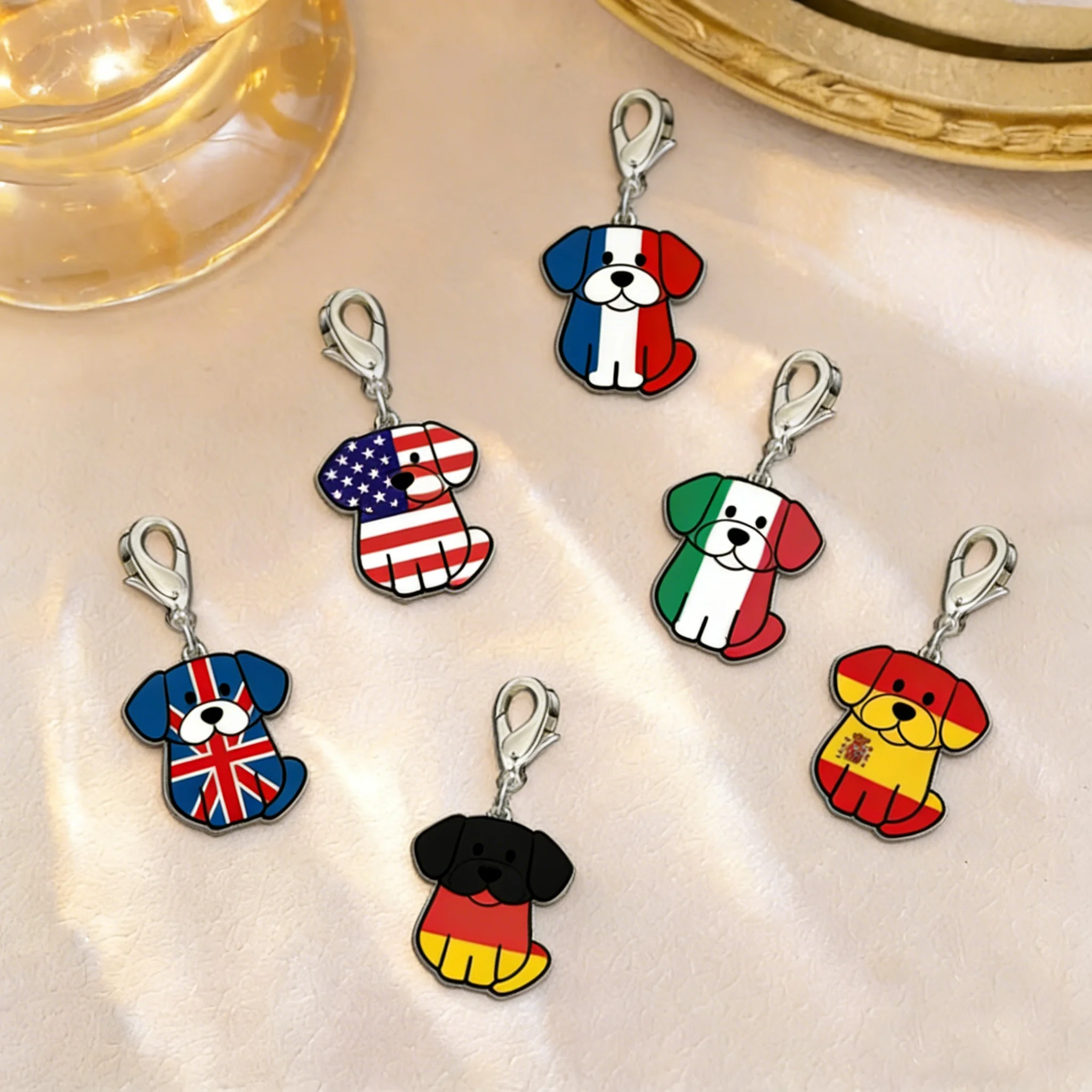 Jeshayuan لطيف الكلب على شكل العلم الوطني سحر للنساء مخصص أي علم الدولة قلادة لسوار حقيبة سلسلة DIY مجوهرات