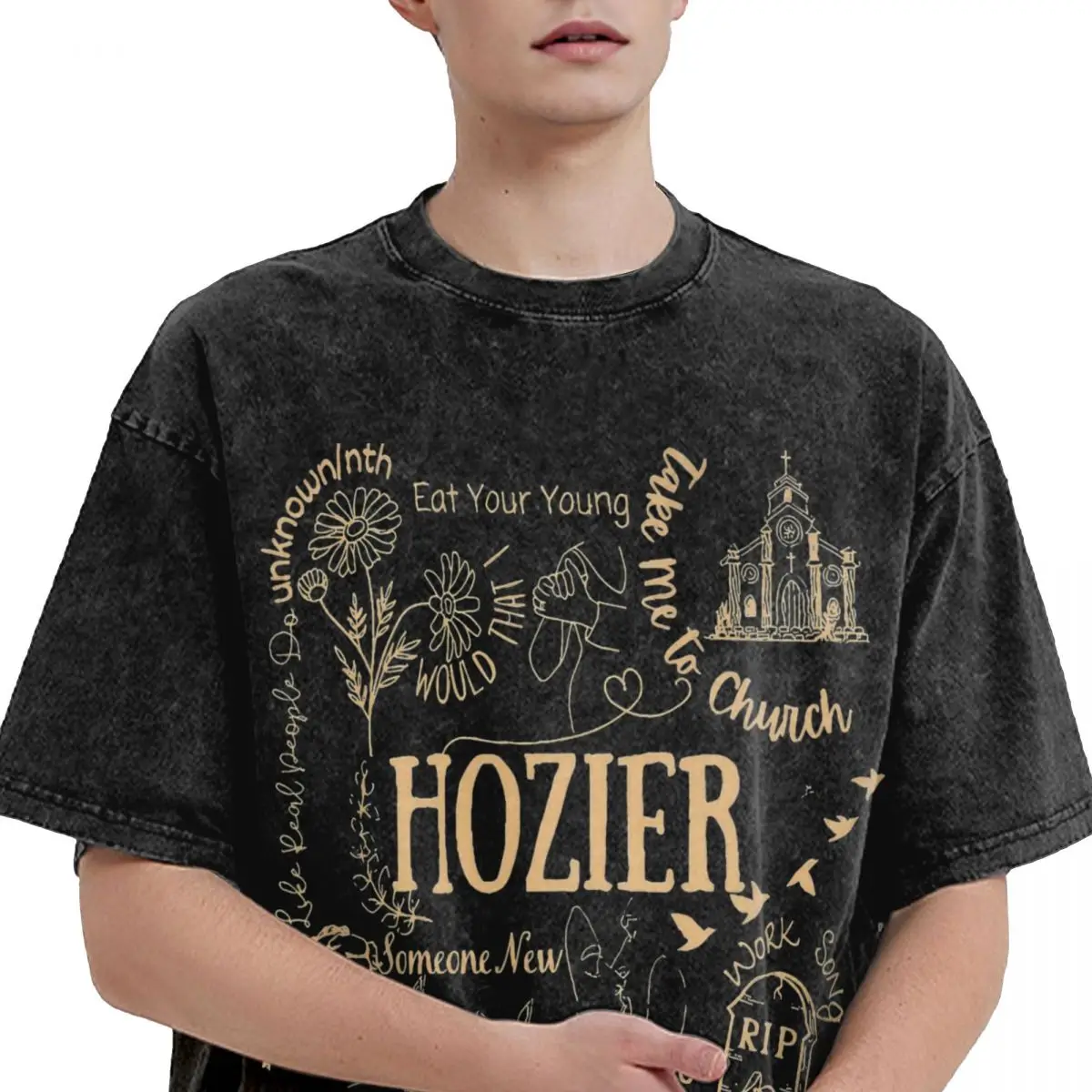 Hozier Unreal Unearth T Shirt Hip Hop Washed Short Sleeve Oversize T-Shirt Cool for Men Women Tops Streetwear Summer Tee Shirt