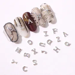 10pcs Letters Nail Art Charm 3D Mini Silver Metal Alloy Alphabet Designer Nail Decoration Jewelry DIY Nail Diamond Decoration