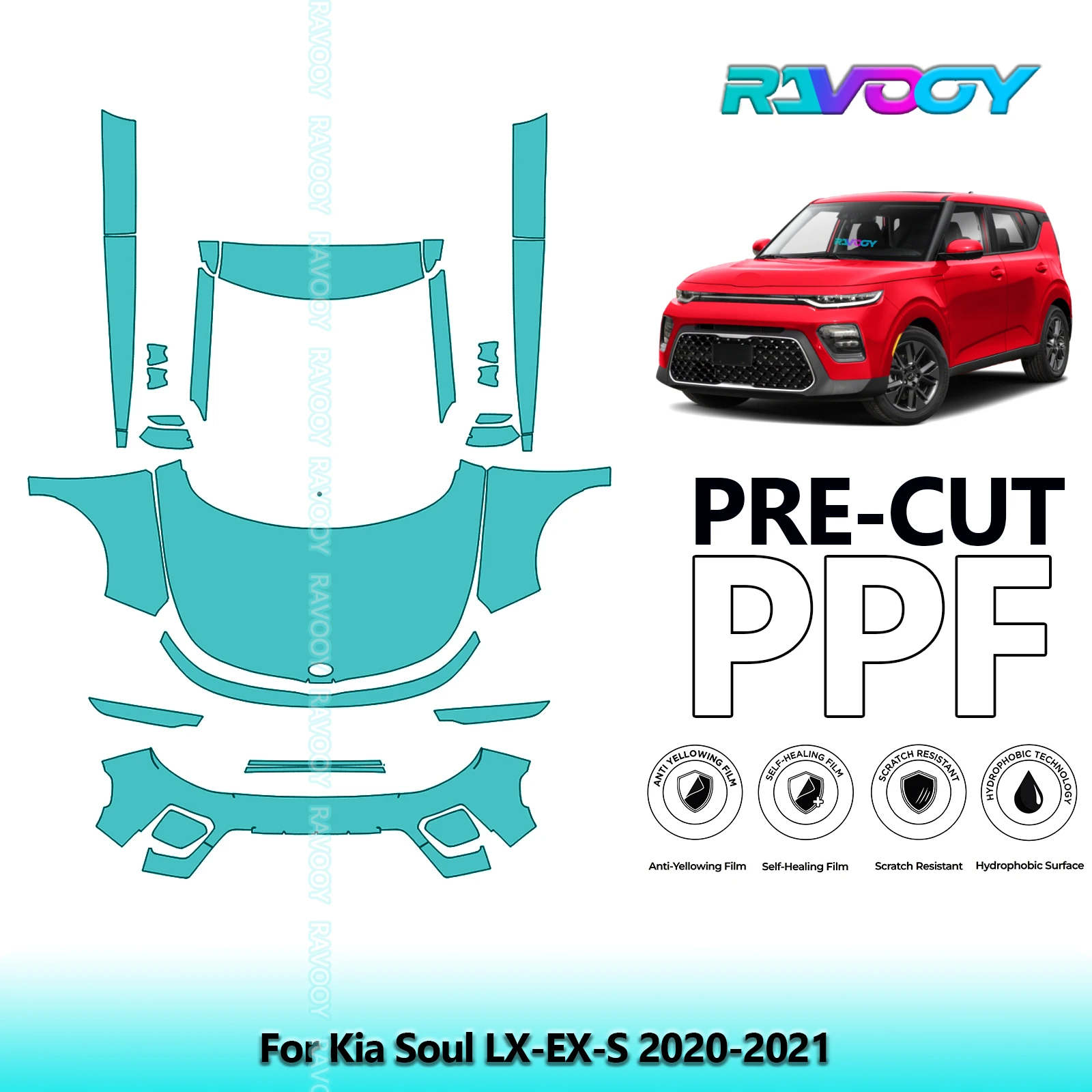 

8.5Mil Precut Paint Protection Film PPF Clear Bra Front Kit+Rockers For Kia Soul LX-EX-S 2020-2021