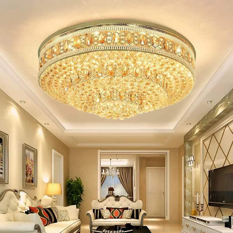 

European Large Crystal Ceiling Chandelier Classic Luxury Led Lampara Gold Round Ceiling Lights Home Decor Lustre Home Appliance