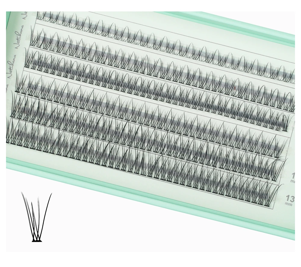 NATUHANA A-Curl Fischschwanz-Wimpernverlängerungen DIY Vorgefertigte Cluster 6 Reihen/Tray Weiche Faux-Nerz Einfach zu Vervielfältigen Natürlich Selbstklebend – Detail 12