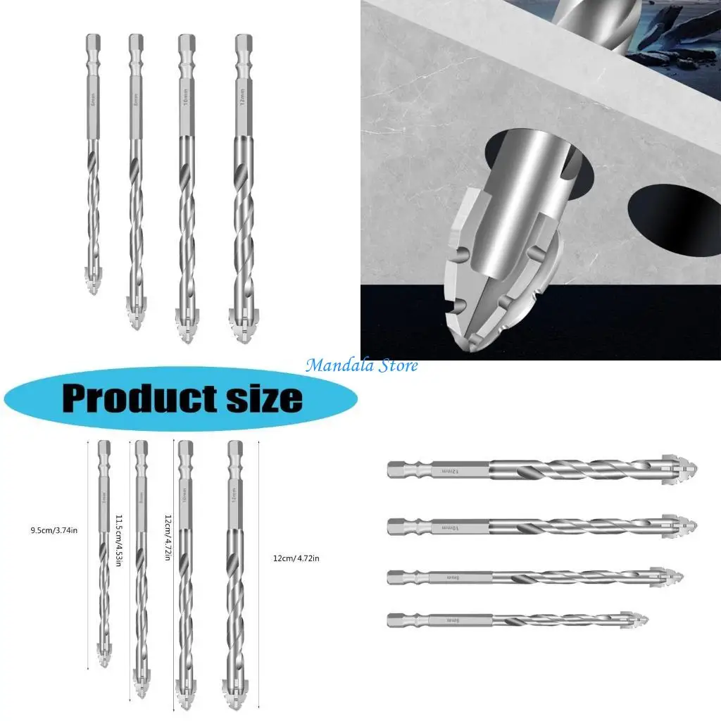

U2JC 4Pcs High Hardness Four Flute Eccentric Drill Bits for Furniture Craft Projects