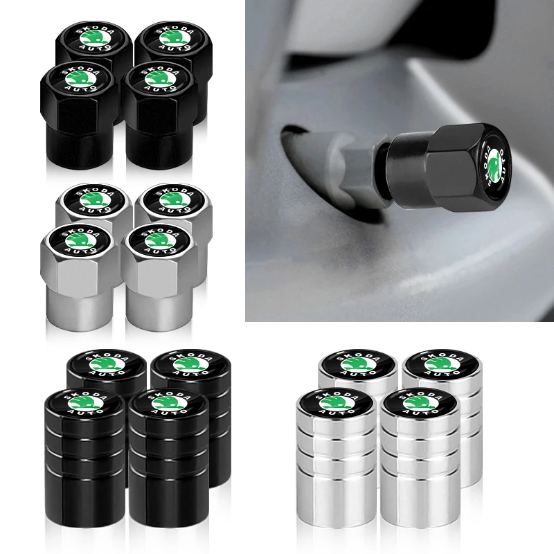 4Pcs/set Zinc Alloy Car Tire Valve Stem Air Caps Anti-theft Goods For Skoda Fabia Kamiq Rapid Kodiaq Octavia a5a 7 2 Yeti Superb