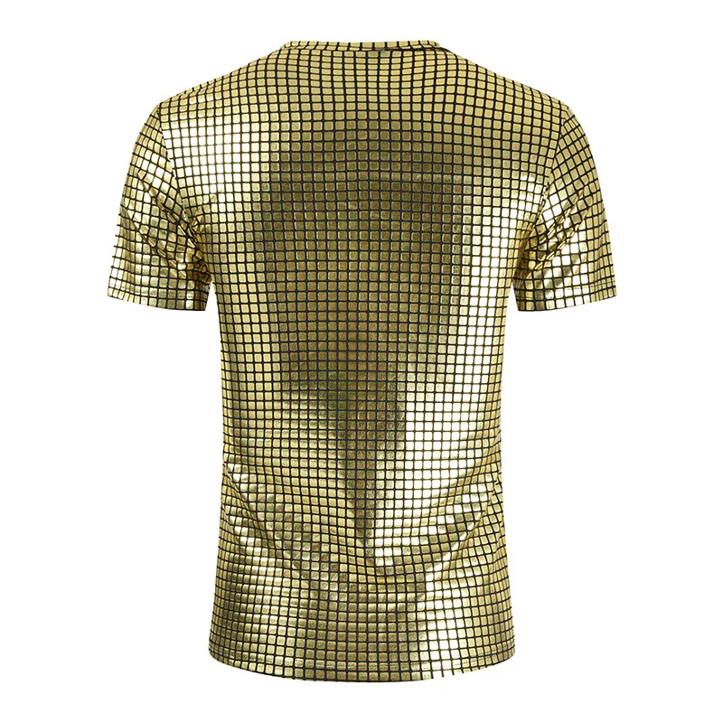 New 2022 Summer Men's Nightclub Stage Outfit Diamond Sequins Slim Short-sleeved V-neck Shiny T-shirt Mens T Shirts