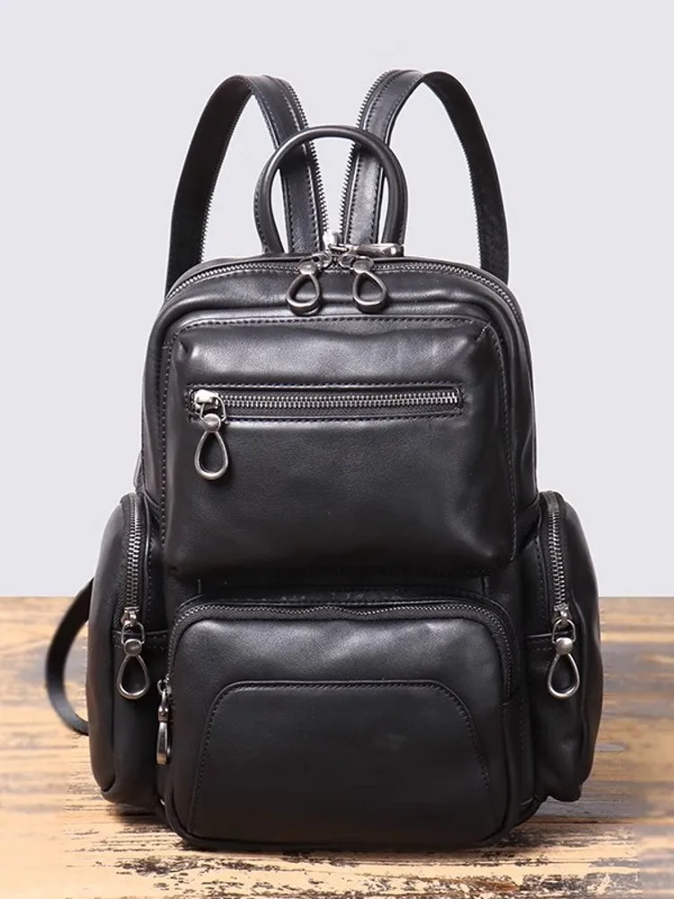 Fashion Teenagers Cowhide Genuine Leather Satchel Schoolbag Man Large Capacity Casual Travel Bag Comfortable Strap Shoulder Bags