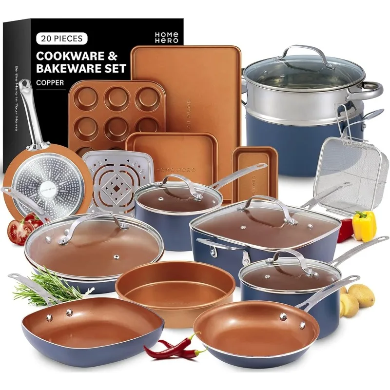 Pots and Pans Set Non Stick - Induction Compatible Kitchen Cookware Sets + Bakeware Sets - Non Stick, PFOA Free, Oven Safe