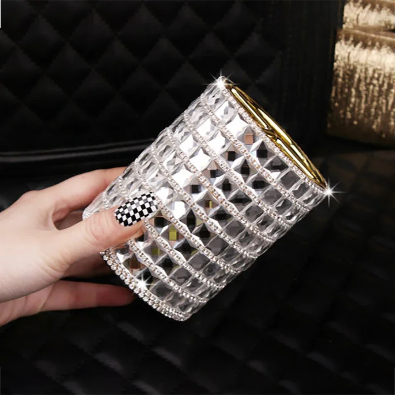 Rhinestones Pencil Storage Box Bling Diamond Pen Holder Beauty Brush Storage Bucket Desktop Makeup Organizer Office Supplies