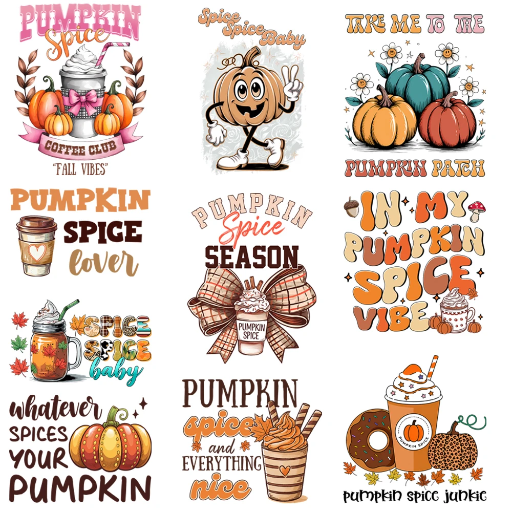 15cm Kids Thanksgiving Pumpkin Harvest Season Iron On Transfer Stickers Diy DTF Heat Transfer Sticker T-shirt Clothes Decals - zdjęcie 1