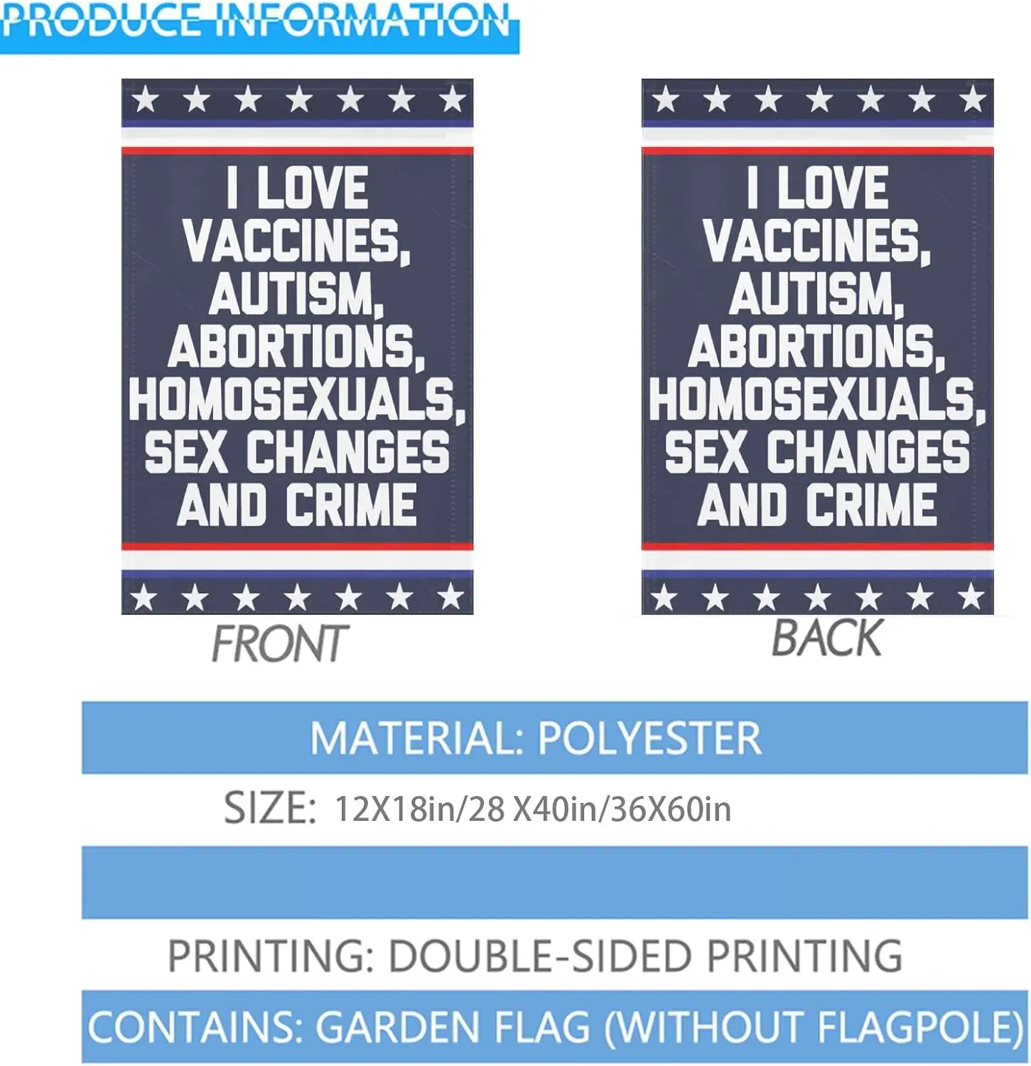 I Love Vaccines, Autism, Abortions... Funny Saying Sarcastic House Flag 12X18in Double Sided Vintage Outdoor Flags Double Si zzo