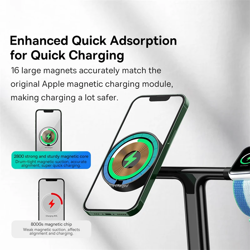Baseus 3 in 1 20W Magnetic Wireless Charger Stand For iPhone 15 14 Pro Airpods Apple Watch Phone Fast Charging Station Holder
