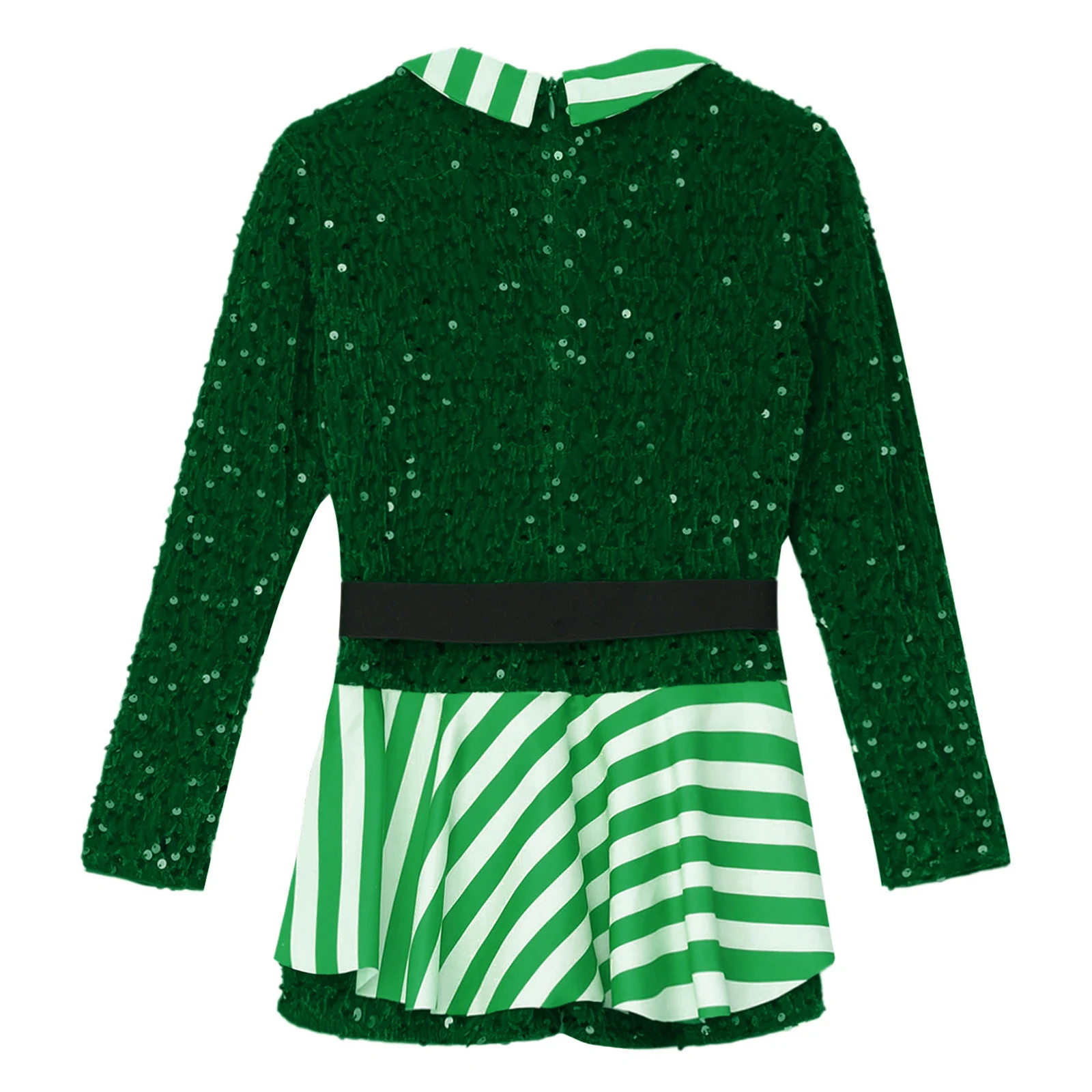 Girls Bodysuit Lapel Collar Long Sleeve Boycut Bodysuit Sequins Stripes Party Candy Cane Stage Performance Costume image 4