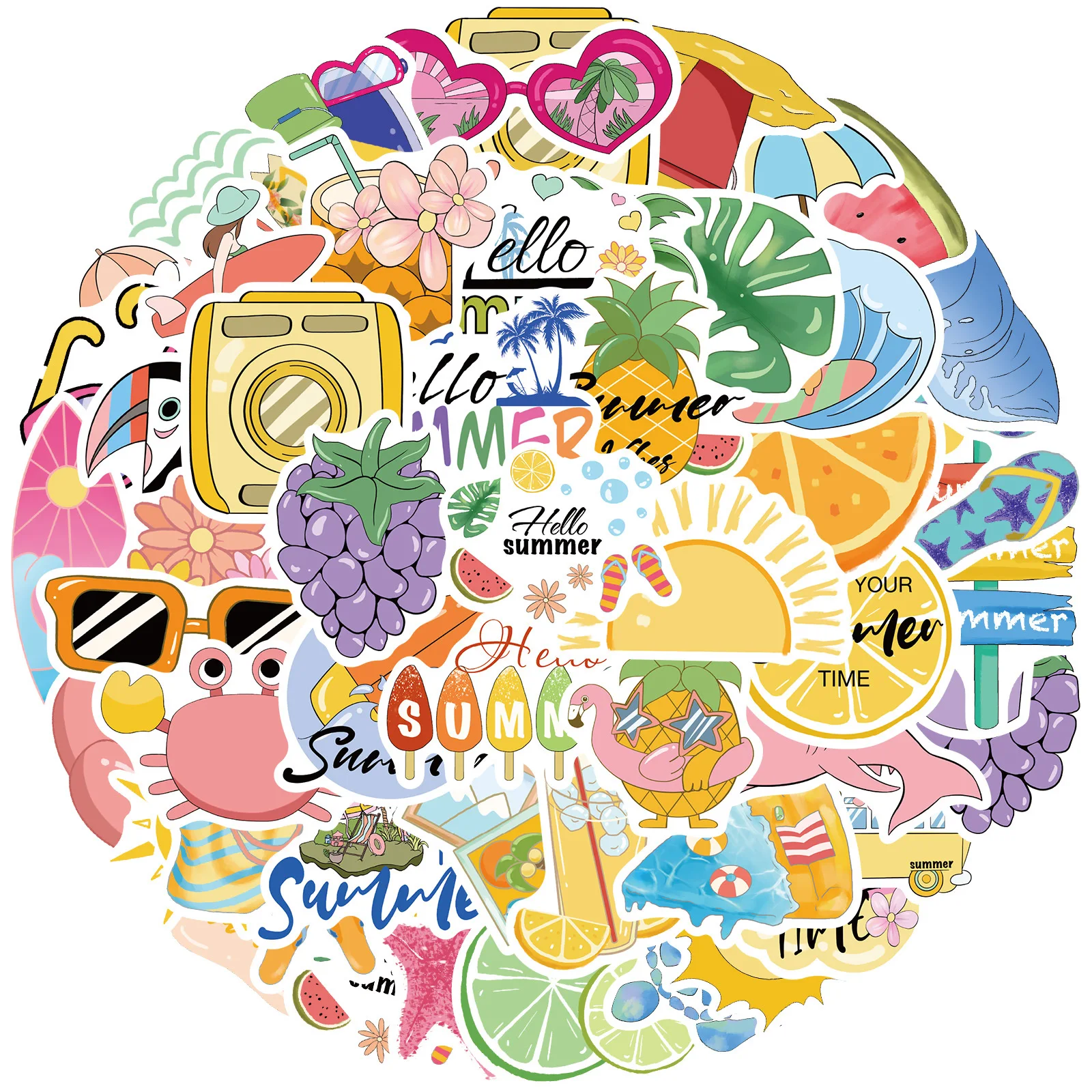 50 PZ Nuova Estate Fresco Doodle Adesivi Del Fumetto Sveglio Divertimento Decalcomania Giocattolo Per Bambini Regali FAI DA TE Tazza di Acqua Chitarra Diario Scrivania Bici