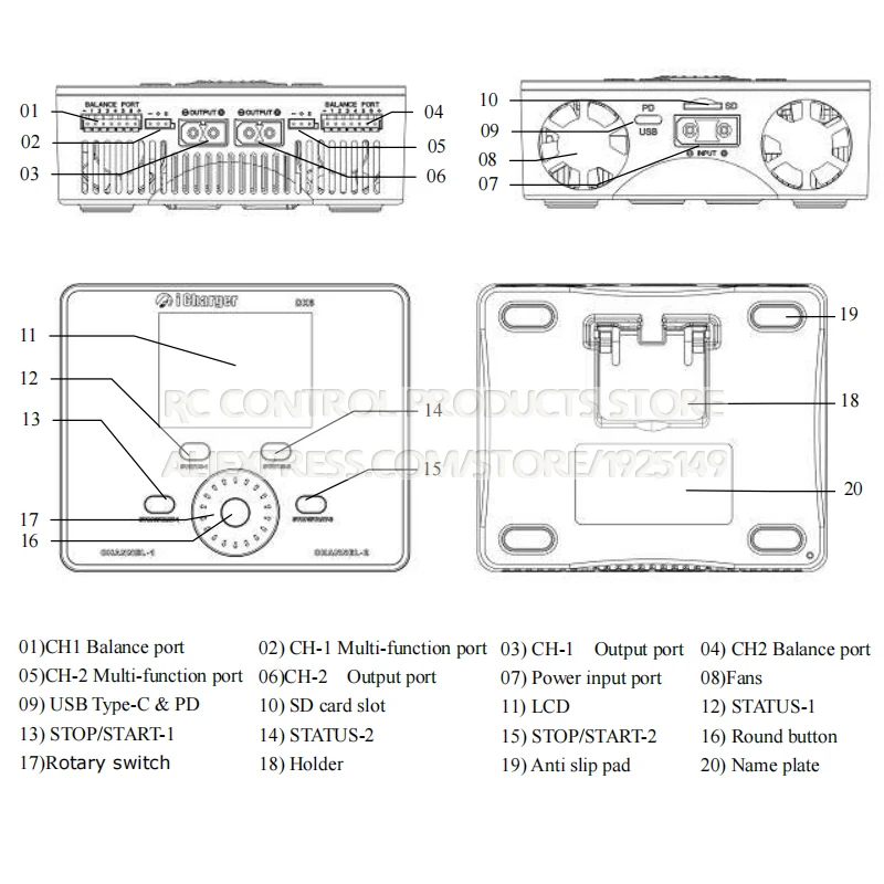 Iشاحن DX6 تيار مستمر 900 واط 32A ثنائي القناة عالية الطاقة شاحن ميزان مفرغ ل يبو ليلو الحياة ليفه LTO نيزن نيمه NiCd Pb الخليط
