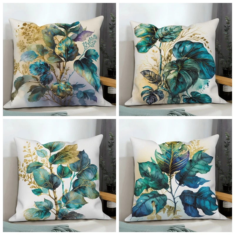 

Tropical Green Plant Leaf Pillow Cover Green Leaves Plants Nordic Pillowcase Modern Simple Sofa Decorative Throw Cushion Cover