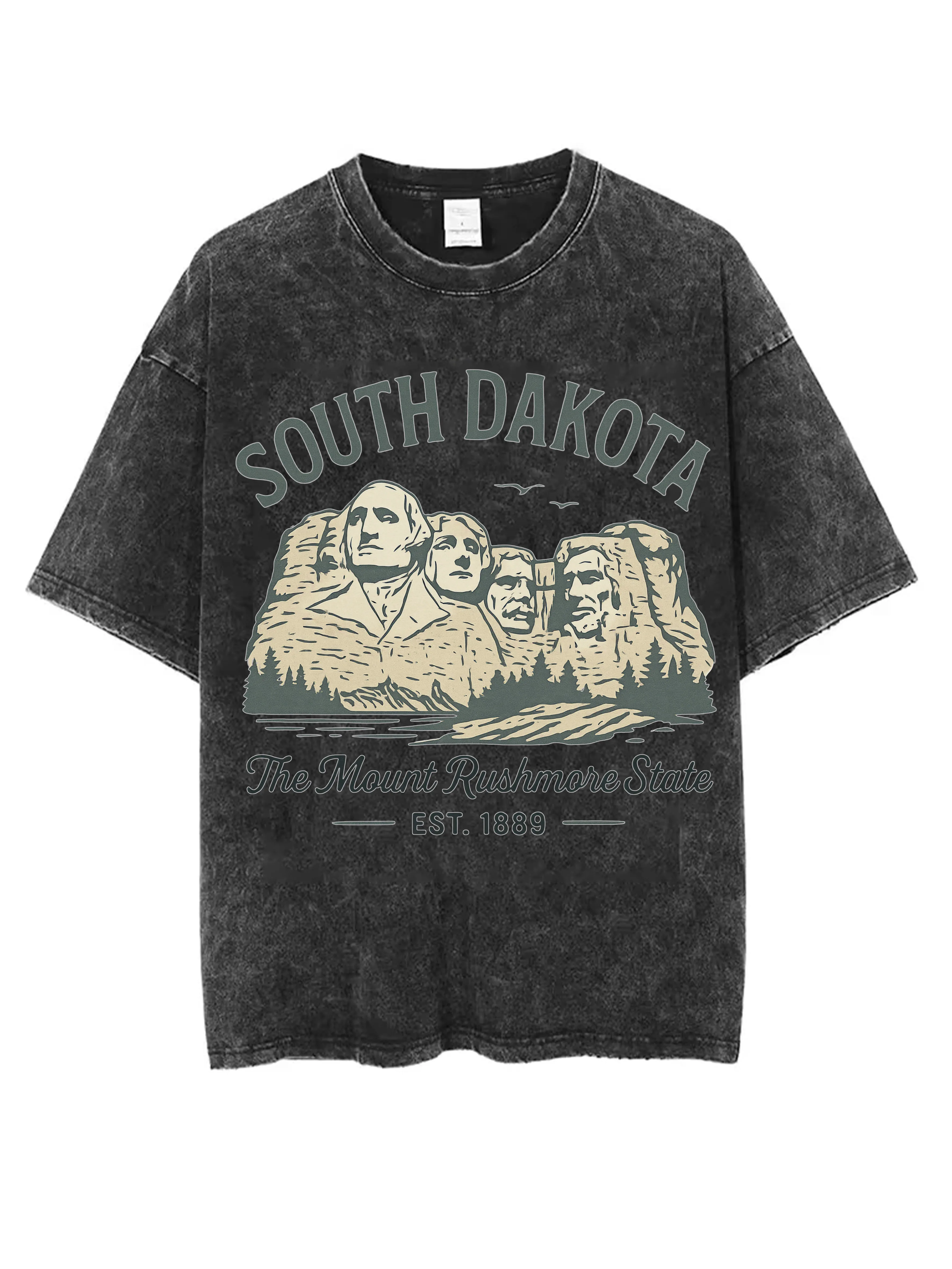 

SOUTH DAKOTA Running on Caffine Washed Черная футболка с круглым вырезом Свободная удобная посадка для мужчин и женщин отлично подходит для зимнего Рождества