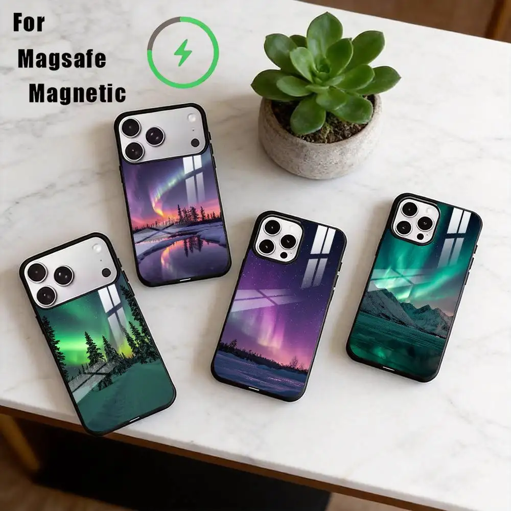 

Northern Lights Phone Case For iPhone17,16,15,14,13,12,11 Plus,Pro Magnetic For Magsafe Wireless Charging