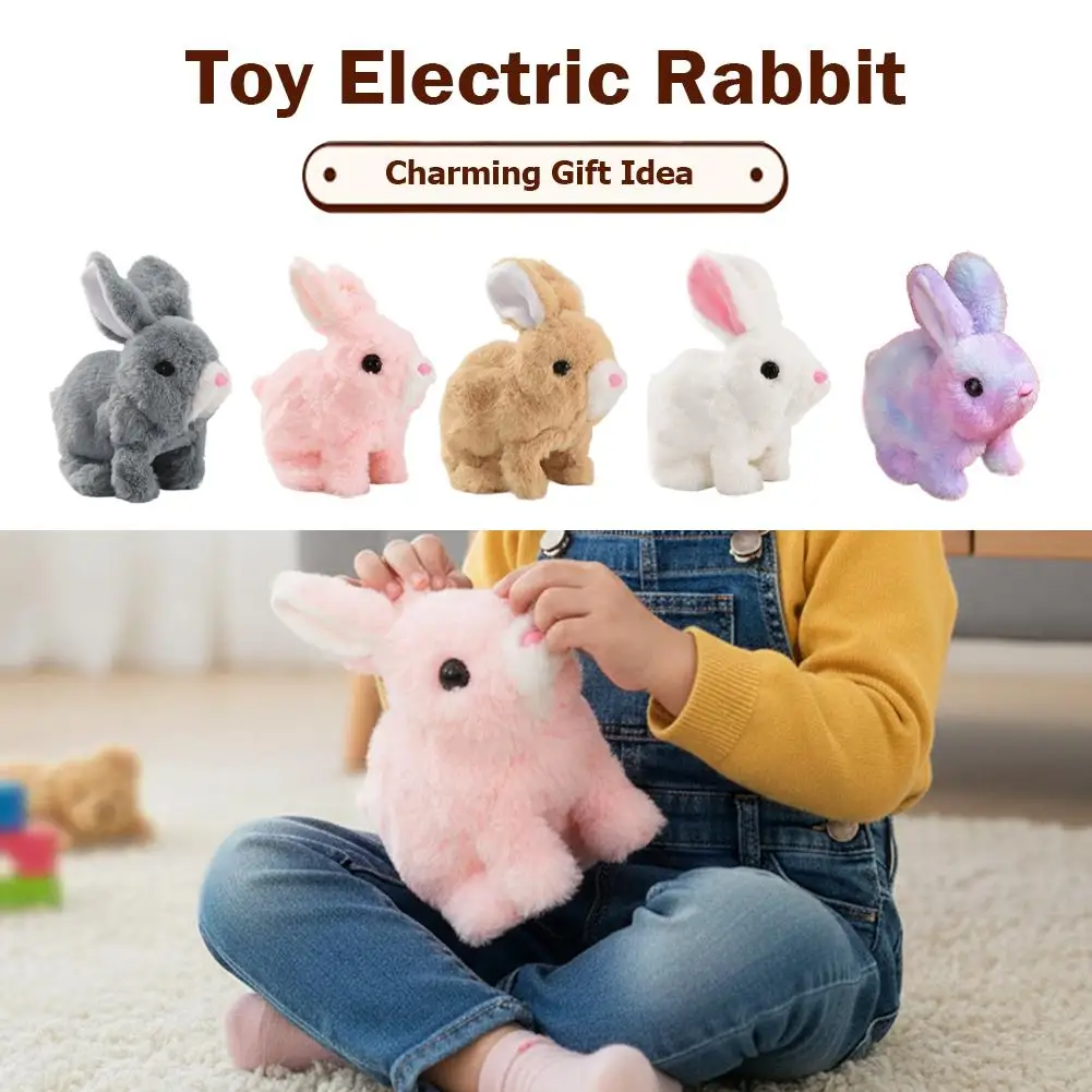 Electric Rabbit Toy Walking Hopping Sound Moving Plush Bunny Realistic Pet Interactive Toys Kids Girls Birthday Gift