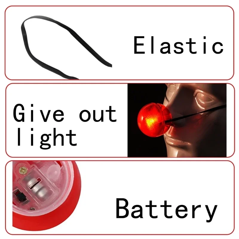 ผู้ใหญ่เด็กเรืองแสงจมูกสีแดง LED Clown Nose Dress-up Props STAGE PROP สําหรับคริสต์มาสฮาโลวีนเครื่องแต่งกาย PARTY สีแดง